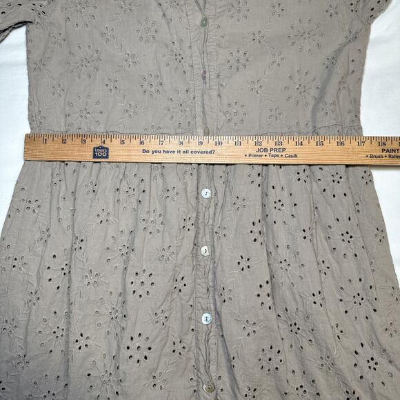 Laura Bianchi Womens M Tan Cotton Eyelet Tiered Button Down Midi Shirt Dress EUC - Picture 5 of 12